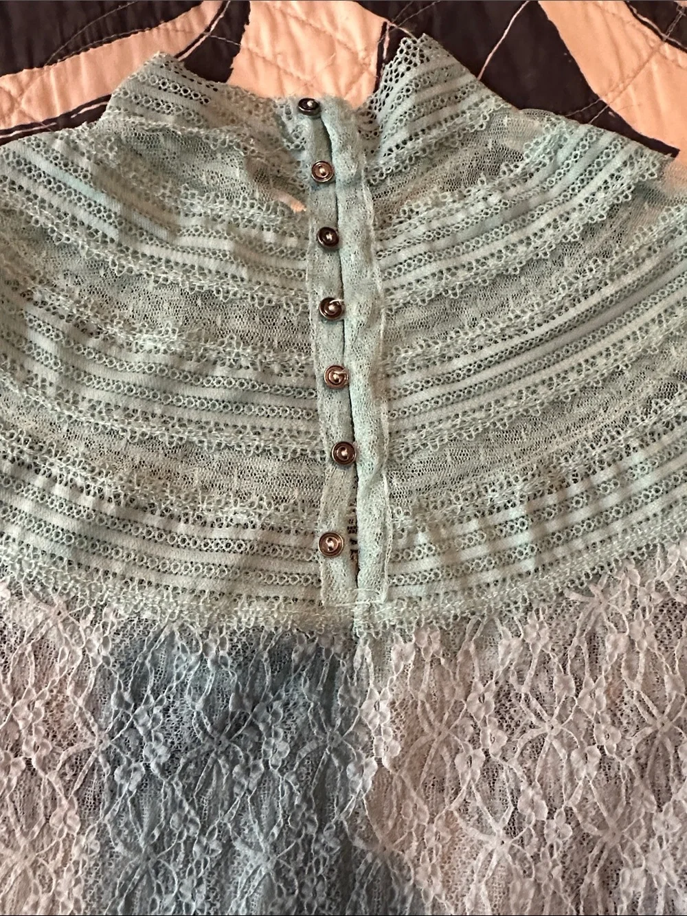 Free People Pale Blue stretch Lace Long-Sleeve Blouse